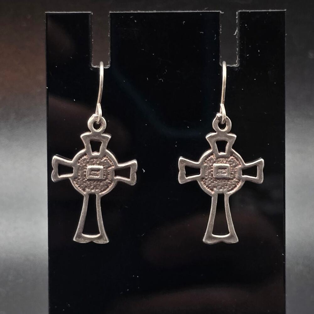 Sterling SIlver Cross Earrings Dangle Drop Pierced 925 - Picture 8 of 10
